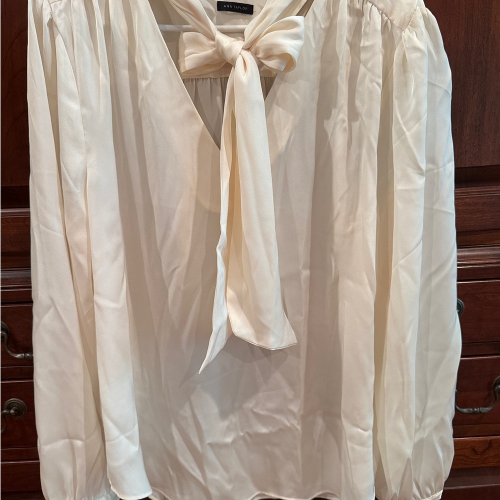 Ann Taylor Cream Blouse with Bow Detail